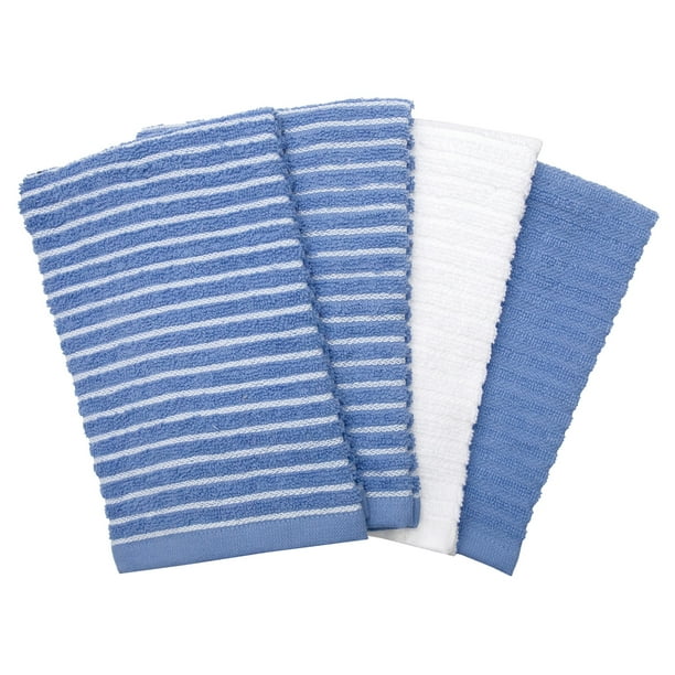 RITZ Cotton Terry Horizontal Stripe Bar Mop Kitchen Towel Set, 4Pack
