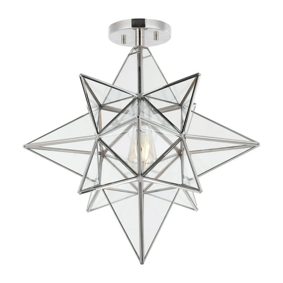 SAFAVIEH Abrielle 19 in. Modern Brushed Nickel Iron Mount Light with White Glass Shade