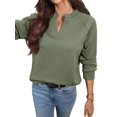 thumbnail image 3 of Women's V-Neck Textured Light Weight Long Sleeve Sweatshirt Casual Outfits Spring Fall Clothes Green L, 3 of 10