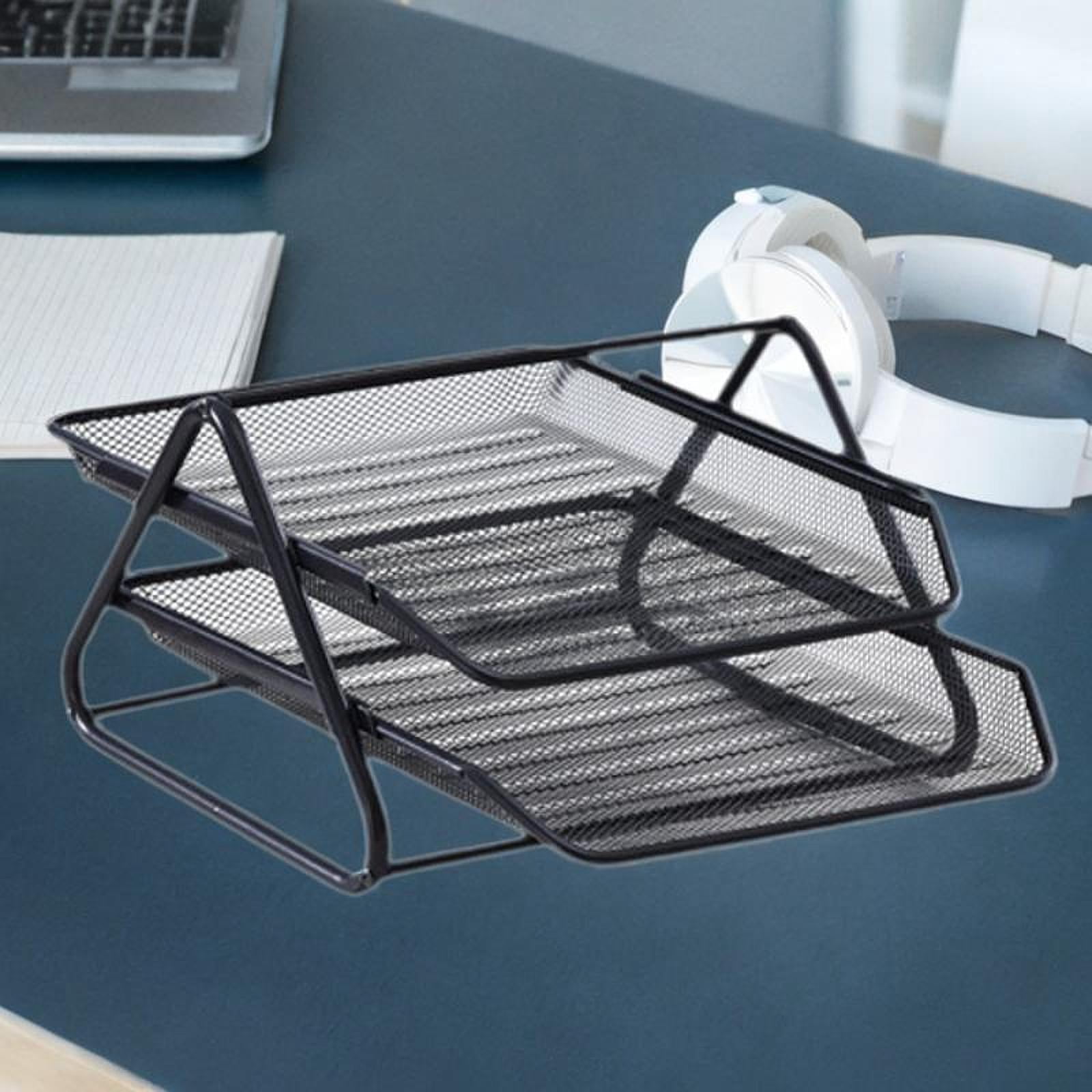 figatia Mesh Desk File Organizer Bookshelf files Storage Shelf with 2 Trays File Sorter Folder Paper File Rack for Workspace Tabletop
