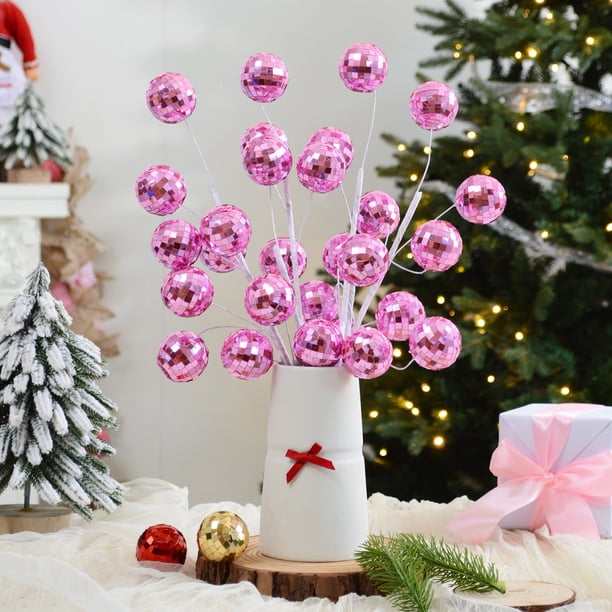 Adorno de espejo de lentejuelas de bola de Navidad | Decoración festiva de vacaciones | Rama de espuma plástica | 40cm | Rojo Oro Plata Verde Rosa | Decoración de arreglo versátil | 1 Pieza | Adorno