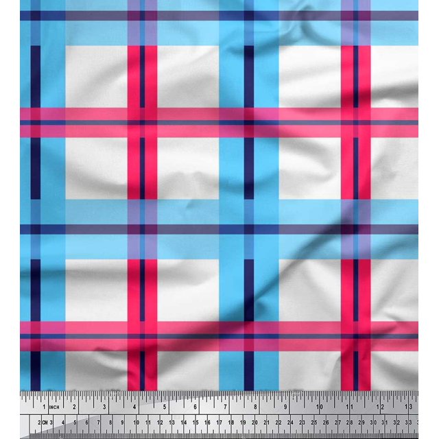 Soimoi Velvet Fabric Check Check Print Fabric by the Yard 58 Inch Wide