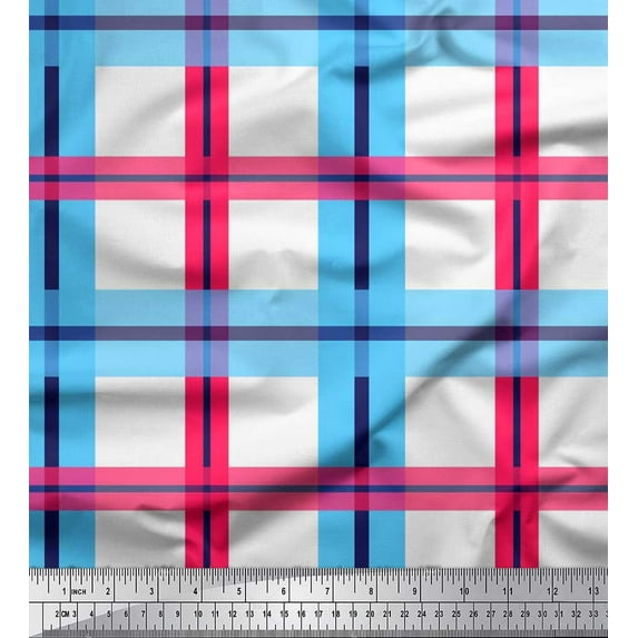 Soimoi Silk Fabric Check Check Print Sewing Fabric Yard 42 Inch Wide