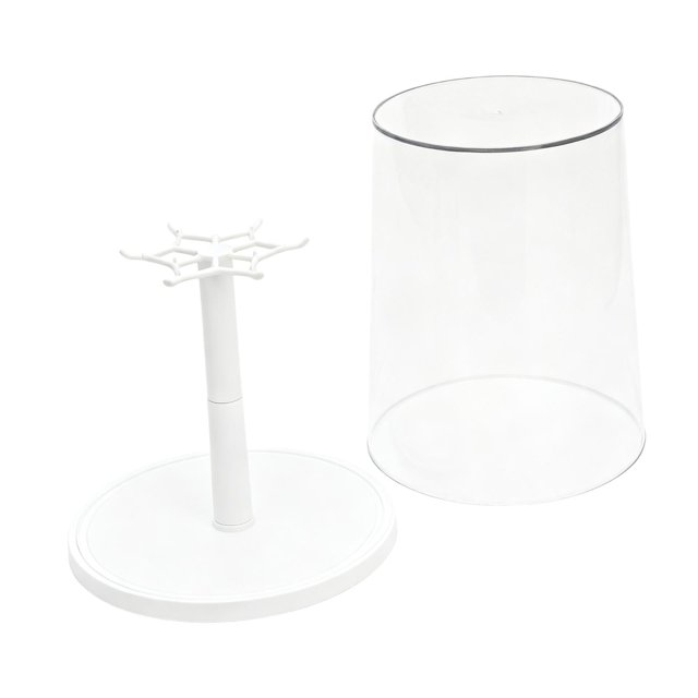 Vitrina giratoria transparente para figuras de peluche, contenedor de escritorio moderno y práctico con ganchos. Caja de almacenamiento para muñecas. XL Blanco