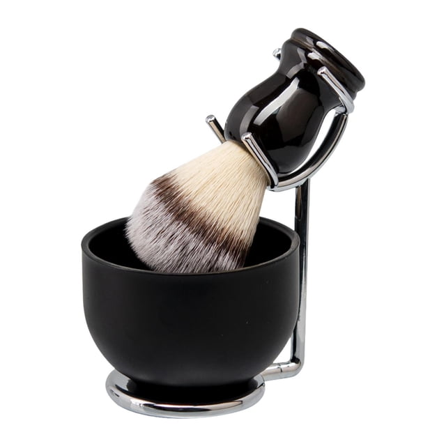 3x kit de afeitar pincel de afeitado asino resistente tazón de afeitar práctico y soporte de cepillo 3 en 1 para padre marido regalo de hombre Negro