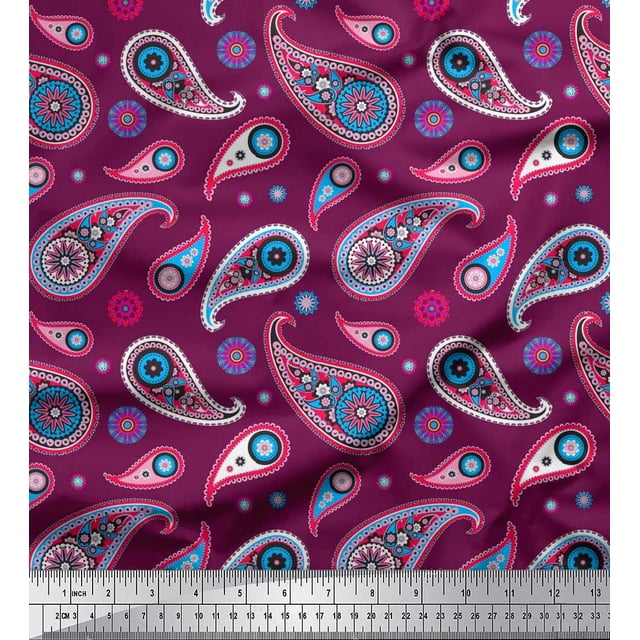 Soimoi Rayon Crepe Fabric Artistic Paisley Decor Fabric Printed Yard 46 Inch Wide