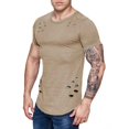 thumbnail image 1 of Camisetas de cuello redondo sueltas de color sólido rasgadas para hombre Camiseta de manga corta curvada ahuecada informal para hombre Advancent FS7578-06, 1 of 4