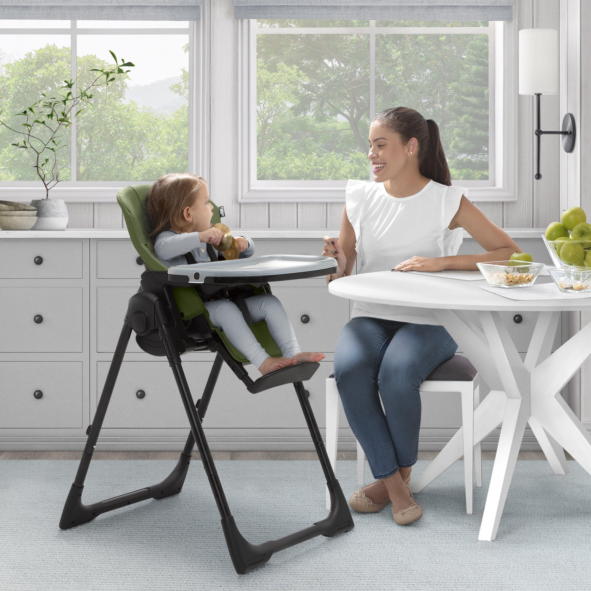 Jeep by Delta Children Classic Convertible 2-in-1 High Chair for Babies and Toddlers with Adjustable Height, Recline & Footrest - Dishwasher Safe Meal Tray, Olive Green