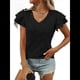 thumbnail image 1 of Camiseta de Verano para Mujer, Cuello en V, Volantes, Corta, Holgada, Color Negro, Talla XXL, 1 of 9