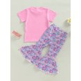 thumbnail image 4 of Seyurigaoka Toddler Baby Girls Pants Set Short Sleeve Crew Neck Graphic Letters Print T-shirt with Fish Scales Print Flare Pants, 4 of 8