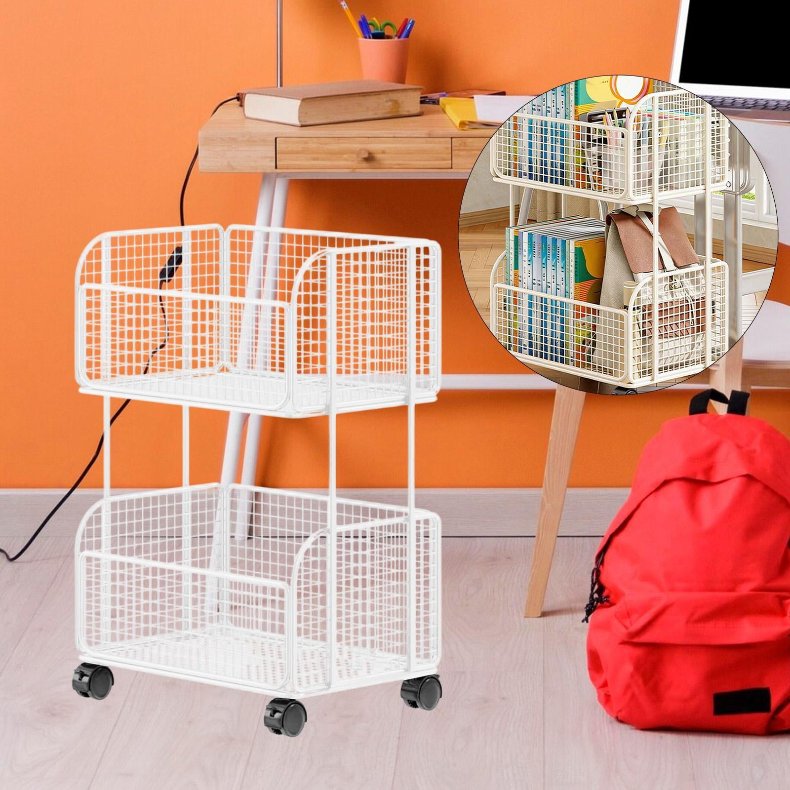 kowaku Rolling File Folder Cart,Mobile Utility Cart School with Lockable Wheels under Desk Storage Organizer for Bathroom Toiletries White Two Layer