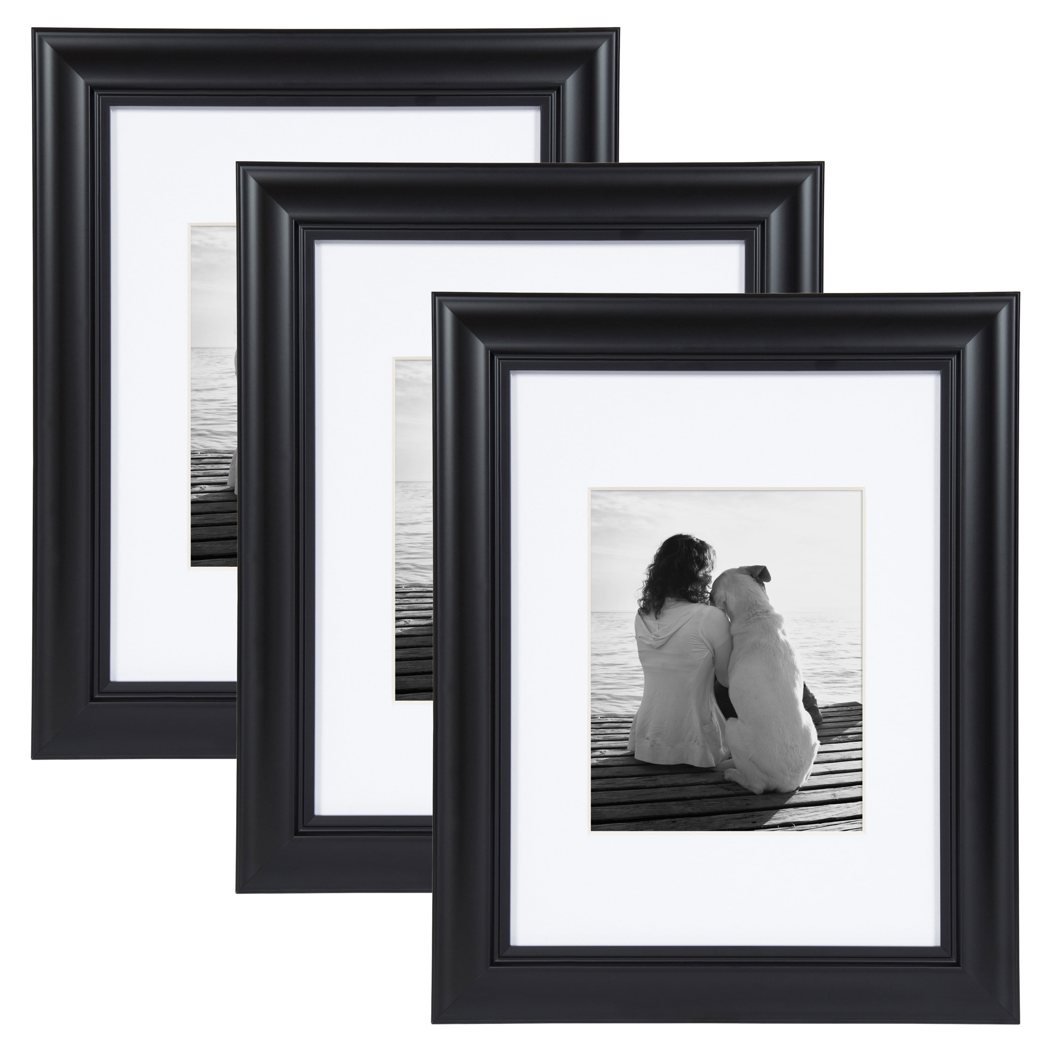 Designovation Dalat Multipack Set Of 3 Wall Picture Frame 12x16 Matted To 8x10 Black
