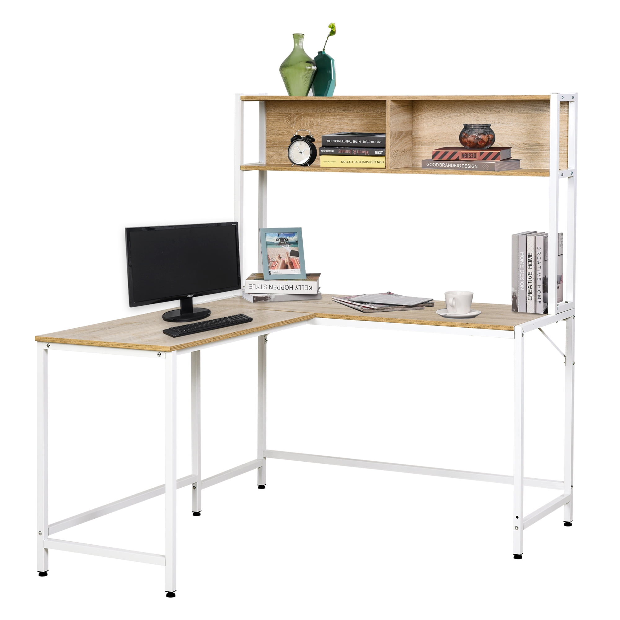 Home Office LShaped Computer Desk with Hutch and Storage