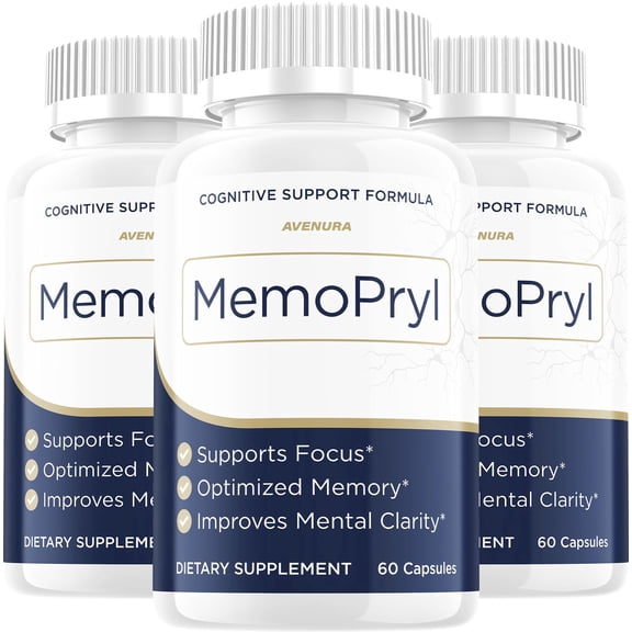MemoPryl Capsules – Memo Pryl Natural Blend Memory Focus Support Supplement, 3 Pack, 180 Capsules