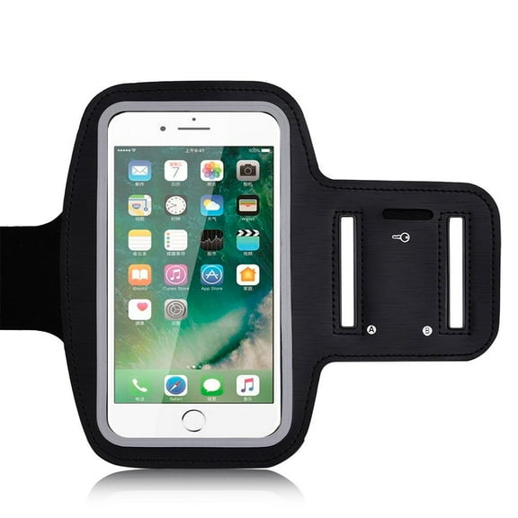 Universal Smartphone Adjustable Arm Belt holder, Soft Sweat-Proof Neoprone High Touch Sensing Armband (Comfortable Fit,Multipiockets,Precise cutouts,Lightweighted,)-Black For iPhones