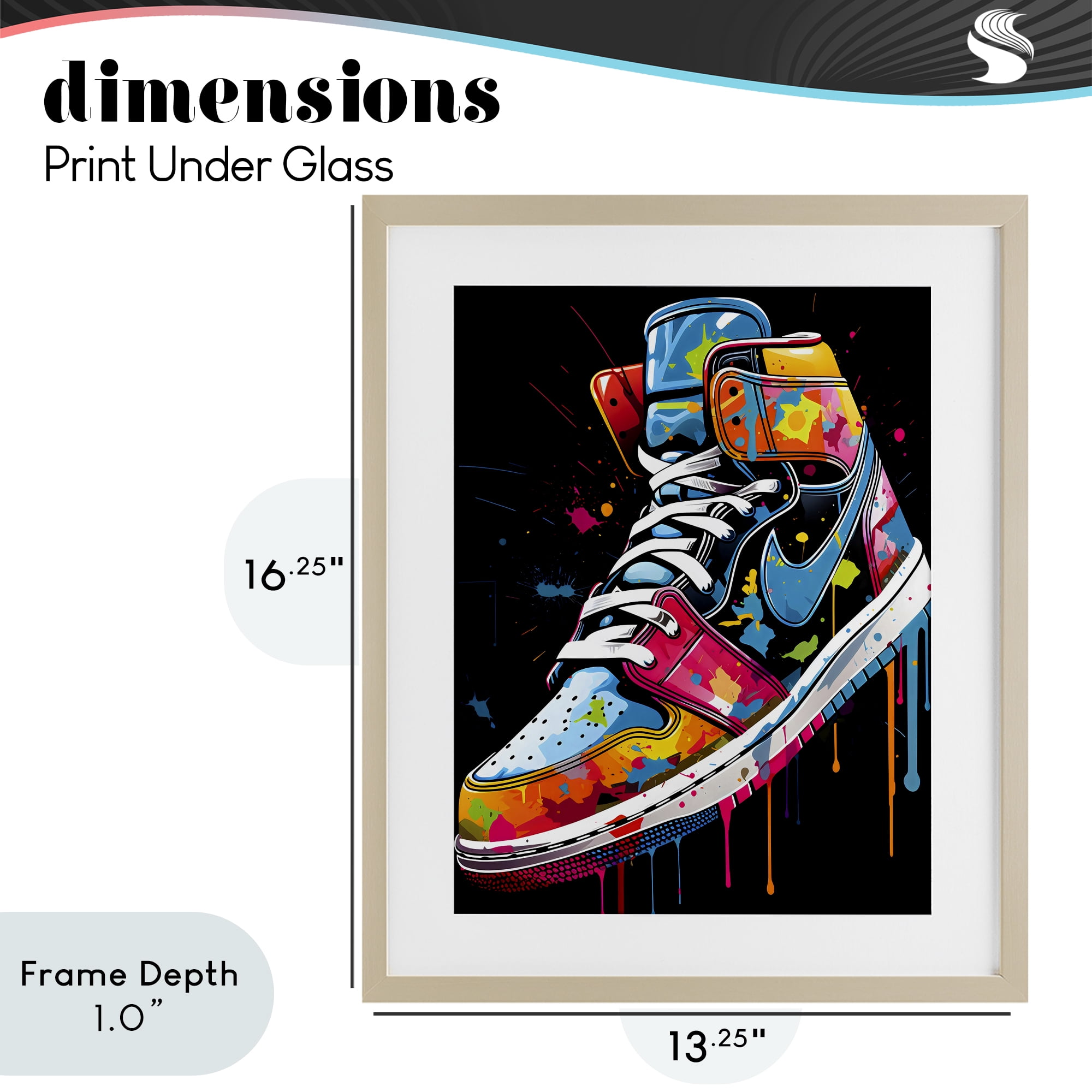 Stupell Industries Graffiti Sneaker on Black Birch Framed Print Under Glass, design by Creative Studio
