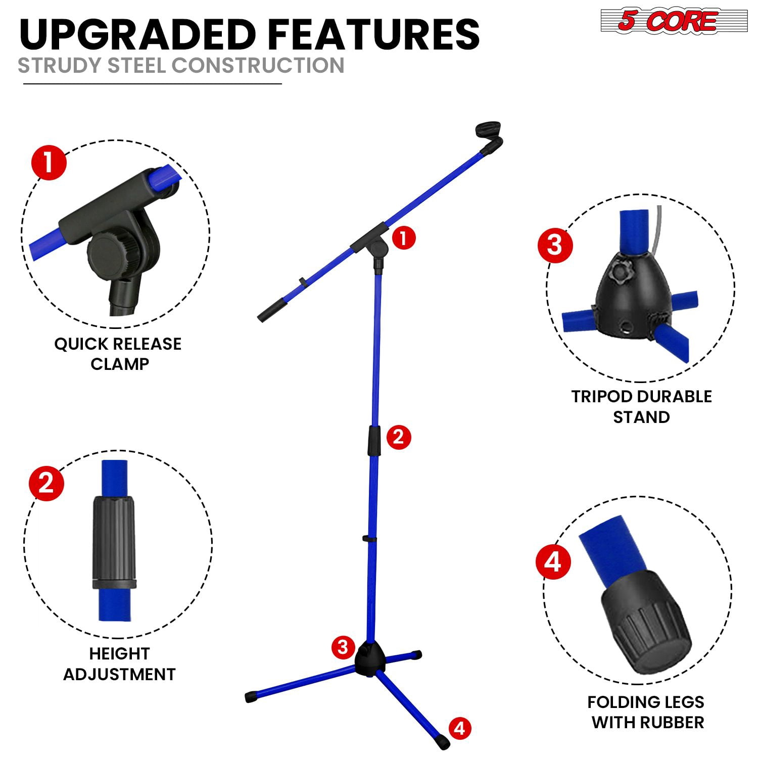 Adjustable Tripod Mic Stand with Boom Arm - 18" to 72" Height, Heavy Duty 4.5lb Capacity, Folding Portable Design for Studio/Stage (4-Piece Kit)