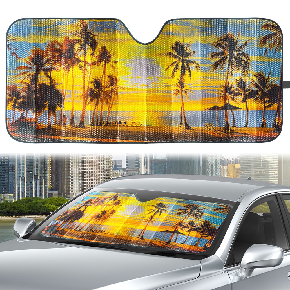 Auto Drive Universal Tropical Windshield Accordion Sunshade, 63'' x 28.