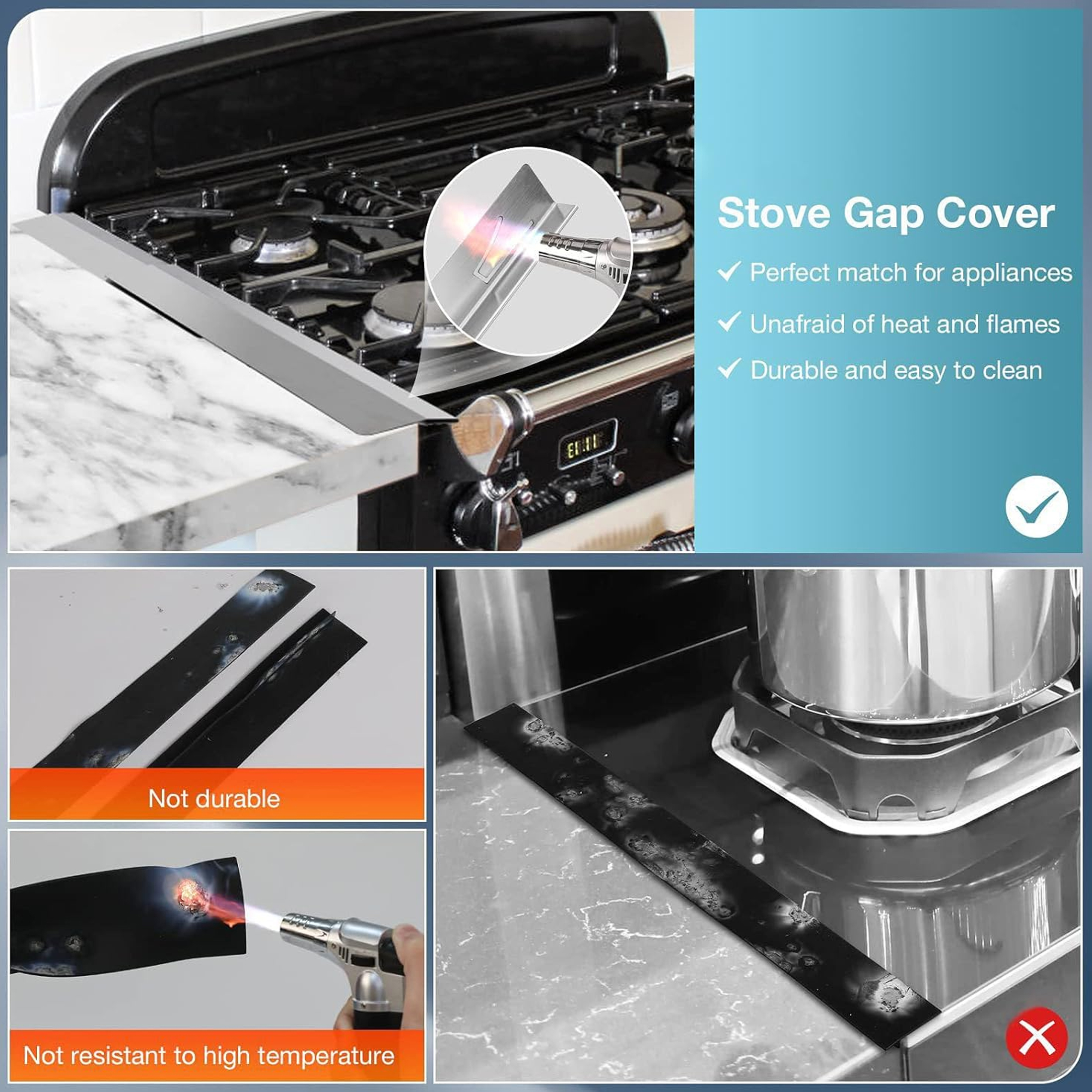 2 Pack Stainless Steel Stove Gap Covers, Stove Gap Filler for Kitchen for Kitchen, Adjustable Length 13.8" to 27.5" (T Shape, Sliver)