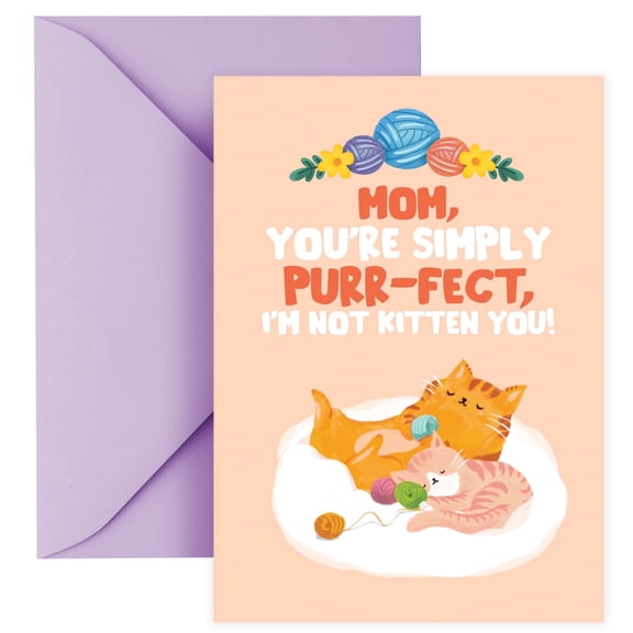 T Marie Brand Mother’s Day Card with Pop-Out Bookmark - 5x7” Funny Punny Heartwarming Greeting for Moms, Cat Mom or Wife - Fun Fact Mini Gift Keepsake