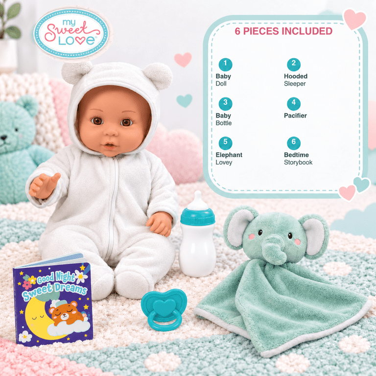 My Sweet Love Bedtime Baby Doll, 14 Inch, 6 Pieces photo 4