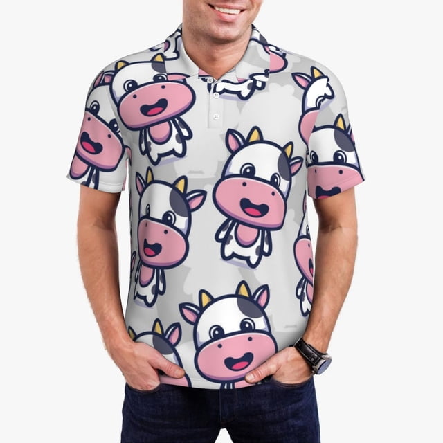 Balery Baby Cow Camisa Polo de Hombre con Estampado, de Manga Corta y Tejido Medio, Camisa Tipo Golf Polo-4X-Large