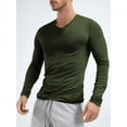 thumbnail image 2 of Sholeno Mens Casual Slim Fit T-shirt V Neck Long Sleeve Solid Color Undershirt Sports Workout Tee Army Green XL, 2 of 3
