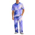 thumbnail image 2 of CCRFTGI Mens Pajamas Short Sleeve Sleepwear Round Neck Tie Dye Loungewear Deep Pockets Soft Pant Relaxed Fit 2 Pieces Pajamas Dark Blue 2XL, 2 of 6