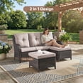 thumbnail image 3 of PARKWELL Outdoor Patio Wicker Furniture Set - 5 Piece Sectional Sofa Set with 3-Seat Sofa,2 Chairs and 2 Ottomans,Brown Wicker and Beige Cushion, 3 of 8