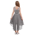 thumbnail image 4 of vastwit Flower Girls High Low Dress Kids Floral Lace Chiffon Sleeveless Wedding Bridesmaid Dress Grey 10, 4 of 7