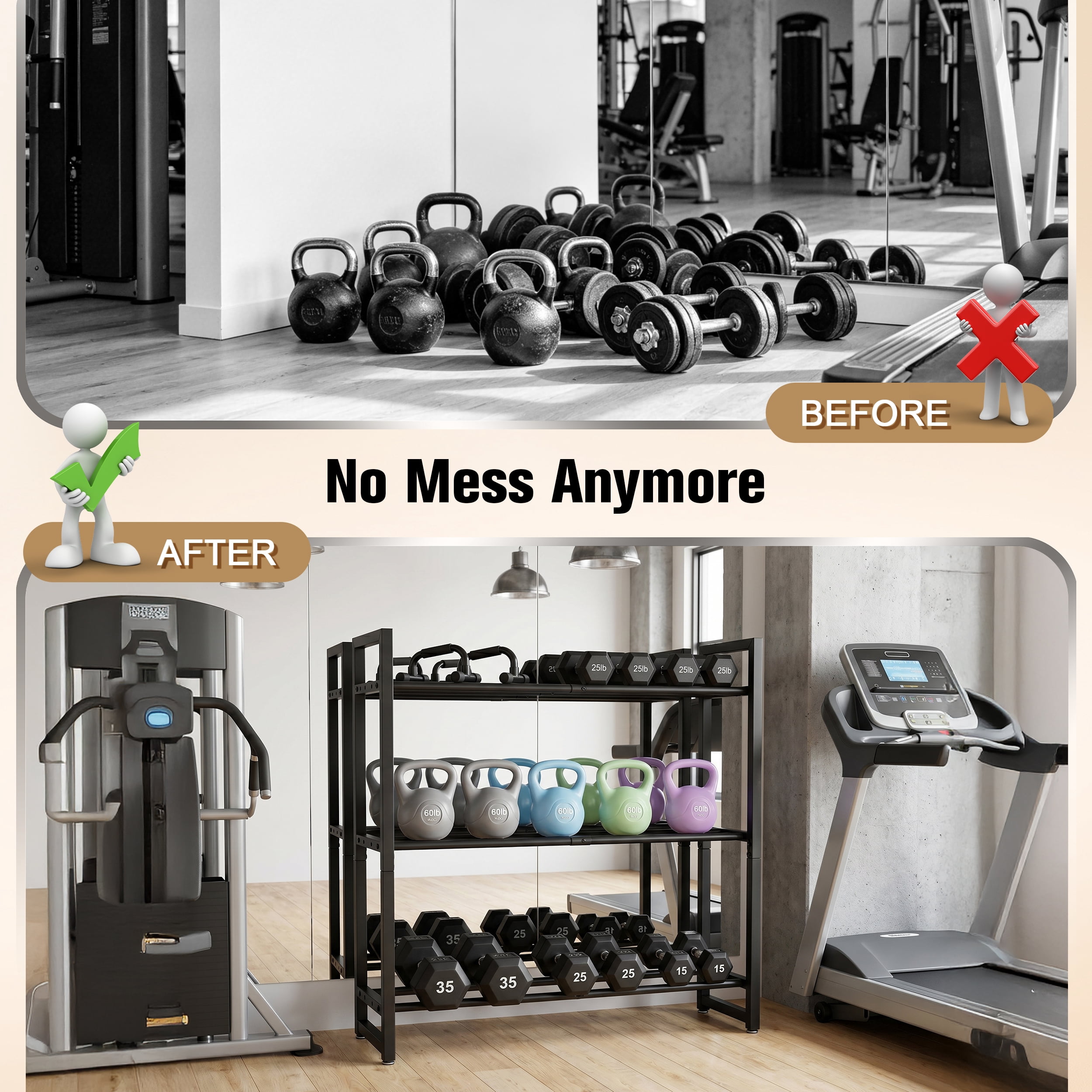 RELOIVE 3-Tier Adjustable Dumbbell Rack,360lbs Heavy Duty Carbon Weight Storage for Home Gym,Easy Assembly