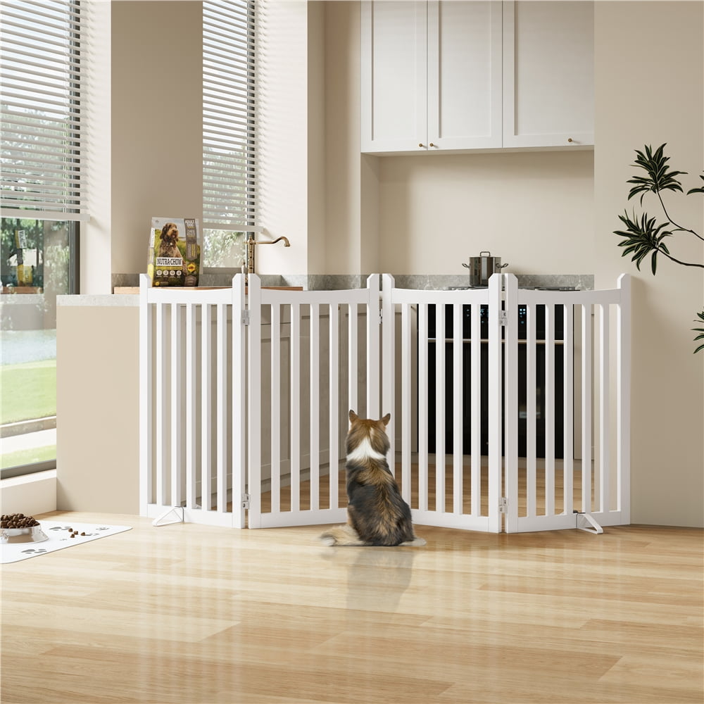 Yaheetech 36"H 4-Panel Wooden Foldable Pet Fence with Two Support Feet, White