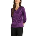 thumbnail image 4 of INSPIRE CHIC Women's Satin Blouse Casual Solid Long Sleeve V Neck Top Shirts XS Dark Purple, 4 of 6