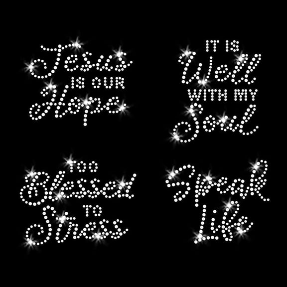 Set of 4 Mini Christian Phrases Iron-on Clear Rhinestone Transfer by JCS Rhinestones