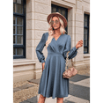 thumbnail image 4 of Women V Neck Smocked Short Dress Blue XL, 4 of 9
