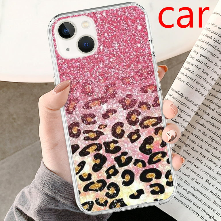 Glitter Bling Gold Leopard Square Case Cover For iPhone 13 Pro Max 12 11 XS  XR 8