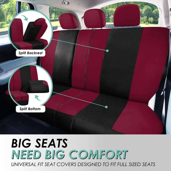 Car Cloth Back Seat Cover, Bench Seat Cover, Rear Seat Cover Universal Fit for Cars Sedans SUVs Truck Automotive Interior Backseat Car Covers (Black and Red)