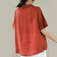thumbnail image 4 of Chemises en Lin pour Femmes Manches Courtes Chemise Boutonnée Blouse Habillée Décontractée Ample Tuniques d'Été, 4 of 4