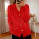 thumbnail image 1 of Suéter de punto para mujer, de color liso, de manga larga, con cuello en V y botones en forma de corazón, blusa, 1 of 6