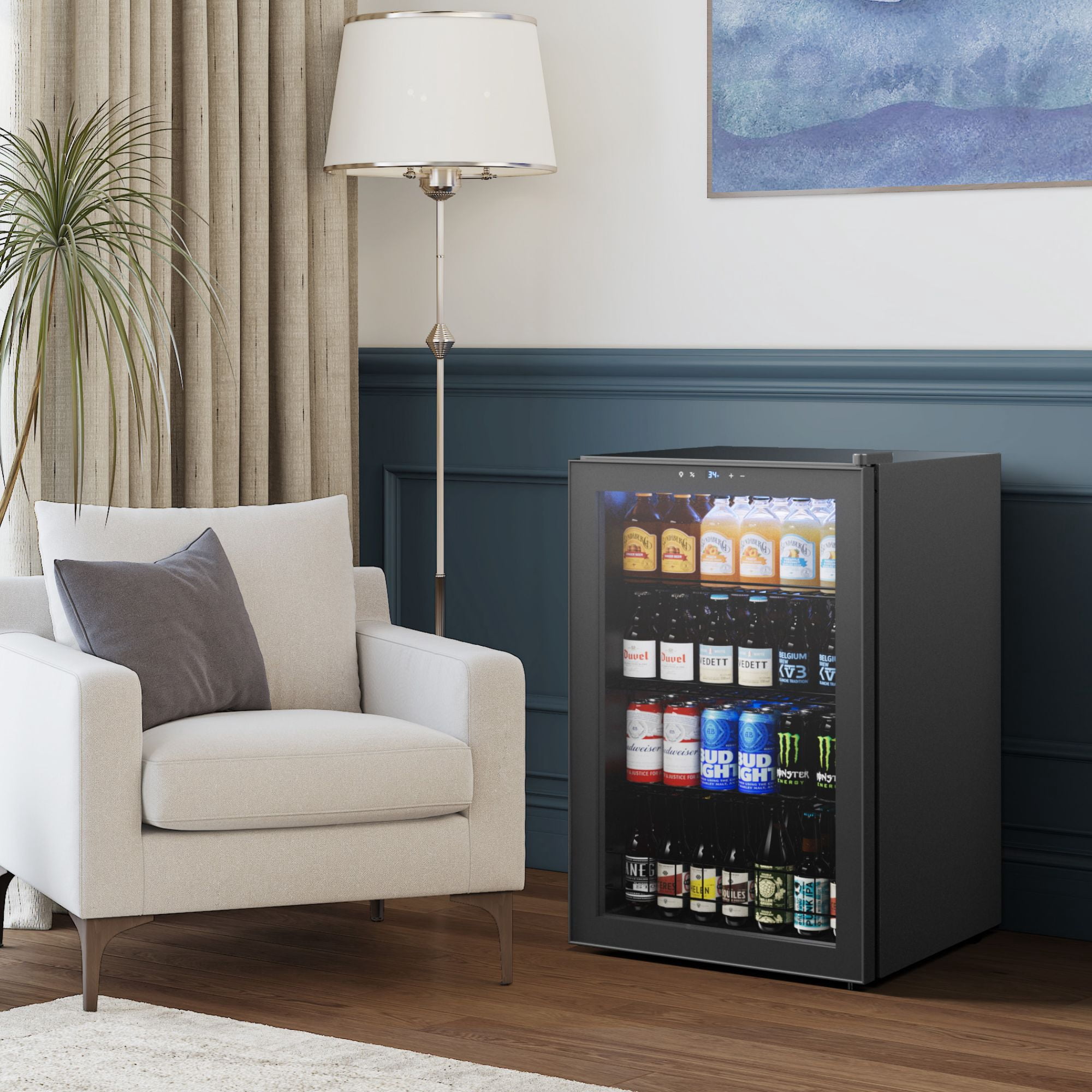 Yeego 160 Can Beverage Refrigerator with Glass Door,4.6 Cu.ft Wine Coolers,Touch Control Panel On the Glass,Freestanding Mini Fridge,Black