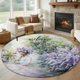 thumbnail image 2 of Purple Lavender Large Area Rugs for Bedroom Living Room, Soft Non Slip Carpet Bedside Rug, Green Leaves Spring Bike Botanical Round Floor Cover Kitchen Accent Rug 7' for Dining Room/Office, 2 of 9