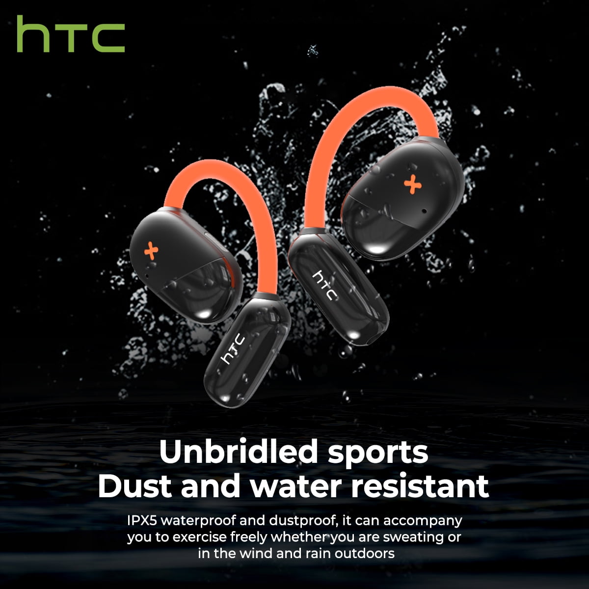 HTC NE33 Bluetooth 6.0 Wireless Open-Ear Headphones - AI Translator, Noise-Cancelling Earbuds, 130+ Languages, IPX5 Waterproof, Black