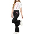 thumbnail image 4 of Xdegoge Girls Outfit 2 Piece Short Sleeve Crewneck Graphic Cute T Shirt and Bell Bottom Flare Pants Set Casual First Day Of School Daily Sets 2-14 Years, 4 of 6