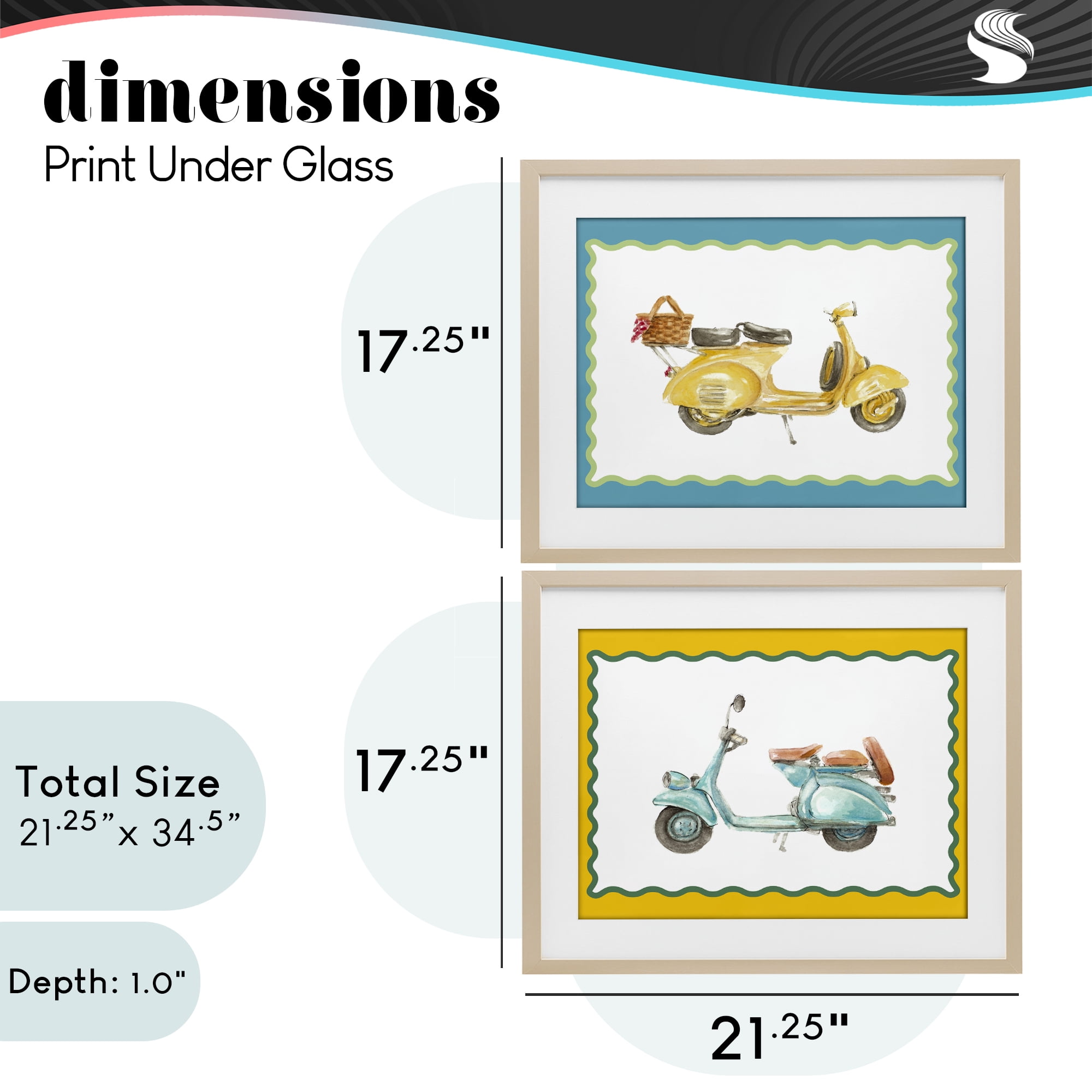 Stupell Industries Wavy Bordered Scooters 2 Piece Birch Framed Print Under Glass Set, design by Lanie Loreth