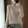 thumbnail image 2 of JSheng Sweater for Women Fashion Women's Heigh Neck Long Sleeve Loose Solid Color Blouse Turtleneck Sweater Tops Khaki M, 2 of 4