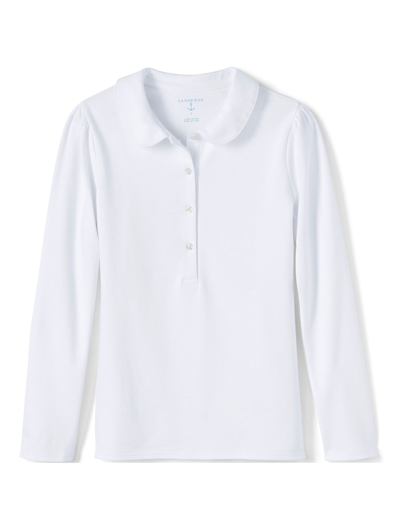 Lands' End School Uniform Girls Long Sleeve Peter Pan Collar Polo Shirt ...