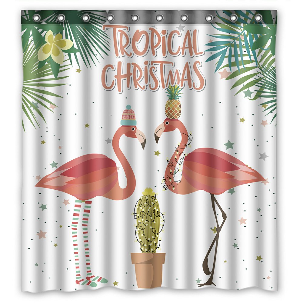 ABPHQTO Tropical Christmas Plant And Flamingo Waterproof Polyester