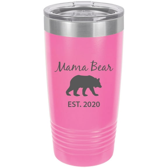 Mama Bear Est. 2020 Stainless Steel Engraved Insulated Tumbler 20 Oz Travel Coffee Mug, Pink