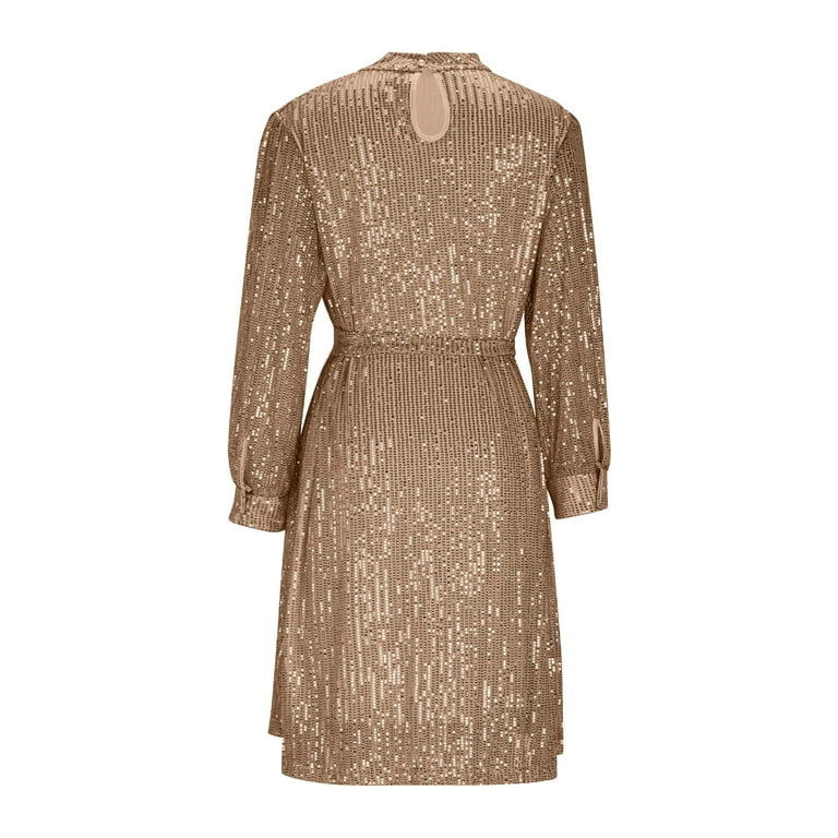 Zedker Cocktail Dresses for Women Formal Wedding Guest Modest Vintage Holiday Party Evening Dress, Plus Size KhakiXXXL