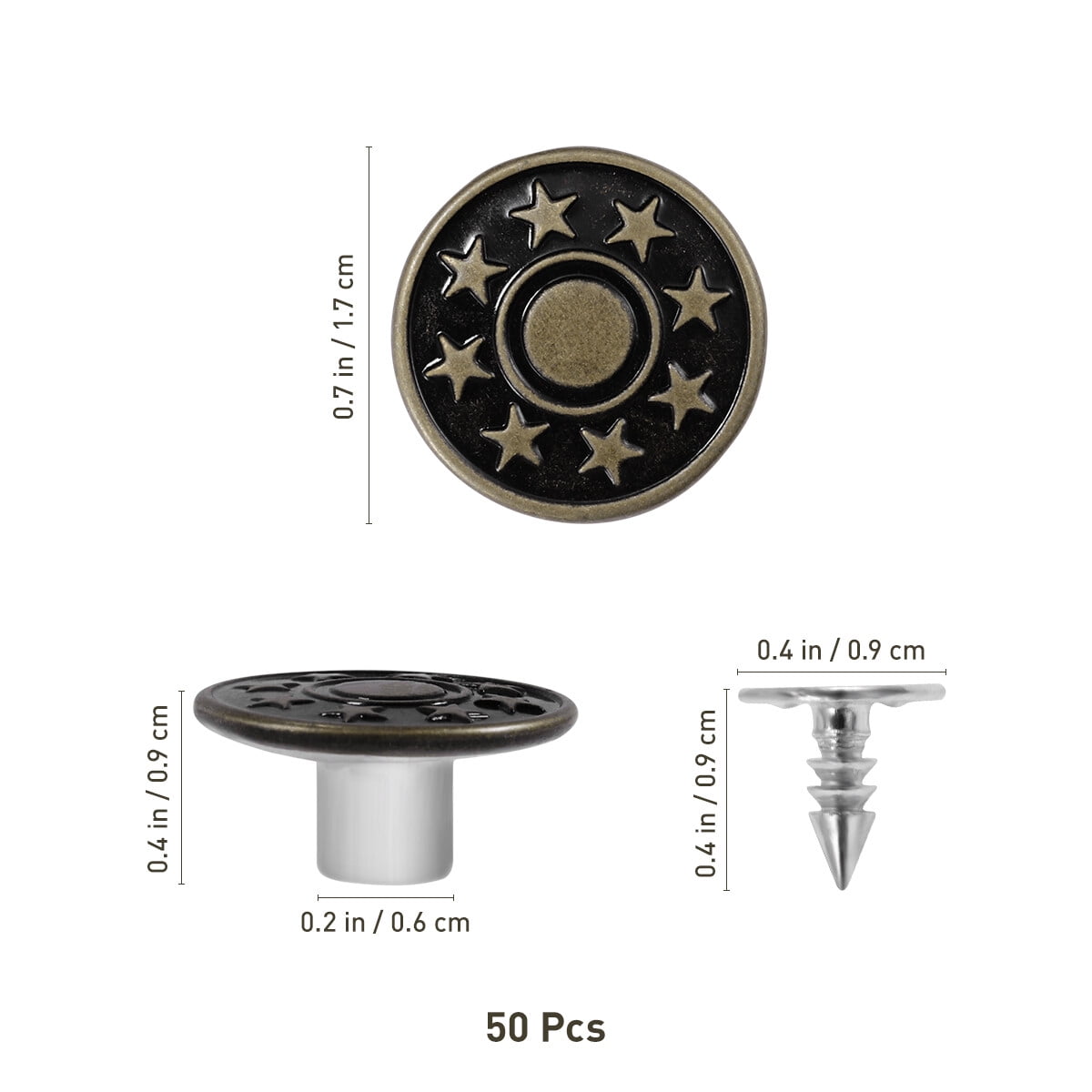 Mobutofu 50Pcs Star Pattern Jeans Tack Buttons in Dark Green Metal for Easy Sewing-Free Use